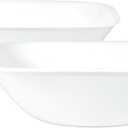 Corelle Vitrelle 2-PC Large 1-Qt Glass Serving Bowl, Crack and Chip Resistant, Square Serving Trays, White
