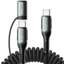 Coiled USB C to Lightning Cable 3FT, 2 in 1 iPhone 15 Charger Cord for Car Nylon Braided Multi Type C to TypeC Fast Charging Cables for iPhone 17 16 15 14 13 12 11 iPad, Samsung Galaxy Sony - 1Pack