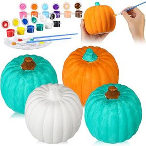 4 Sets Ceramic Pumpkins to Paint Craft White Pumpkins for Decorating DIY Faux Harvest Decorative Figurines for Fall Halloween Thanksgiving Party(4.72 x 4.72 x 5.71 Inches) 