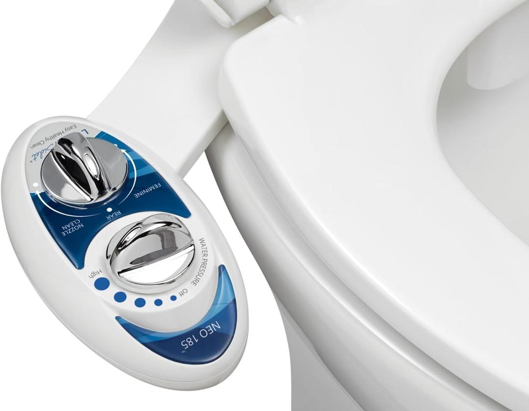 LUXE Bidet NEO 185 - Dual Nozzle, Self-Cleaning, Non-Electric Bidet Attachment for Toilet Seat, Adjustable Water Pressure, Rear & Feminine Wash (Blue)