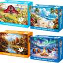4-Pack 100 Piece Puzzle, Four Seasons Scenery 100 Piece Puzzles for Adults Seniors, Nature Landscape Large Piece Jigsaw Puzzles for Seniors Adults Educational Jigsaw Puzzles 100 Pieces (15x10 in)