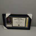 GMFrames Class of 2025 2026 Diploma Frame with Tassel Holder for 8.5x11 Certificate and 5x7 Photo,Solid Wood,Tempered Glass,Navy over Gold Mat