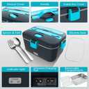COZYEXPERT Electric-Lunch-Box-Heated-Food-Warmer 100W Heating Lunchbox for Adults 1.8L Portable Food Heater for Work/Car, 12V/24V/110-230V Lonchera Elctrica Porttil with Fork Spoon (Gray+Blue)