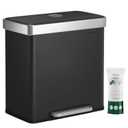 SONGMICS Kitchen Trash Can, 16 Gallon (2 x 8 Gallon) Dual Compartment Garbage Can, 60L Pedal Recycling Bin, Stays Open and Soft Close, Stainless Steel, 15 Bags Included, Ink Black ULTB202B01