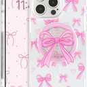 Magnetic Case for iPhone 15 Pro, 3D Pink Magnetic Stand Bowknot Phone Case, Cute Pink Clear Bow Aesthetic Design Soft Durable TPU Transparent Protective Cover for Women Girls-03