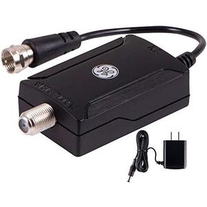 GE Indoor TV Antenna Amplifier, Antenna Signal Booster, HD TV Digital VHF UHF, Low Noise, AC Power Adapter, Black, 42178