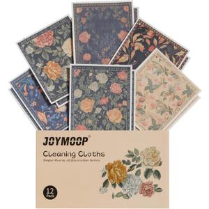 JOYMOOP 12 Pack Decorate Cleaning Cloth (Simple Floral of Decorative Series), Reusable Absorbent Dish Towels, Non-Scratch Washable Rags for Cookware, Kitchen and Household Cleaning - 6.77.9 inch