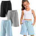 3 Pack Girls' Bermuda Long Shorts 5-14Y | Bermuda Shorts, Athletic, Long Short, Drawstring, Sweatshorts Pocket, for Summer, Casual, for Girls, Kids, Teen, 5-14Y