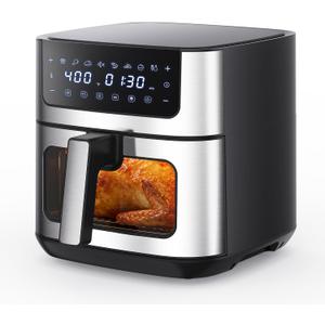 NEWBULIG Air Fryer 6.34QT Airfryer with Visible Window 400℉ Fast Heating Stainless Steel Air Fryers Oven with Nonstick and Dishwasher-Safe Basket 8-in-1 Cooking Preset with Timer Auto-Off, 6.34 Quarts