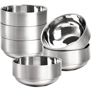 Lyellfe 6 Pack Stainless Steel Bowls, 12 Oz Double Walled Insulated Soup Bowls, 18/8 Steel Unbreakable Snack Bowl for Rice, Cereal, Ice Cream, Hot Cold Foods, Lead-free, Dishwasher Safe