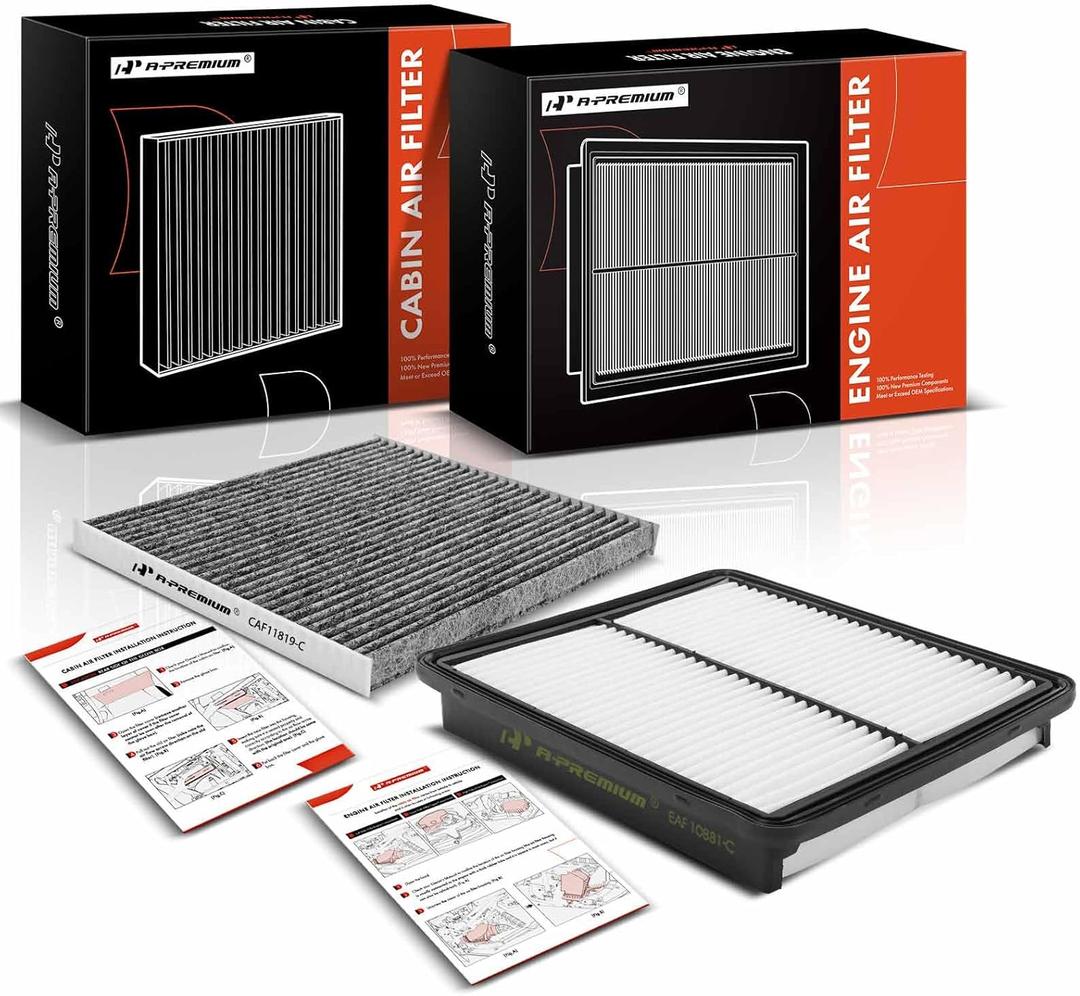 A-Premium 2-PC Engine & Cabin Air Filter with Activated Carbon Compatible with Hyundai Sonata 2011-2014, Santa Fe 2012, Azera 2012-2017 & Kia Optima 2013-2015