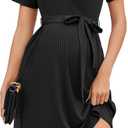 Ekouaer Women Short Sleeve Maternity Nursing Dress Casual V Neck Breastfeeding Loungewear Ribbed Knit Pregnancy Dresses S-XXL (Black)