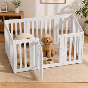 Dog Playpen with Door, Portable Large Puppy Playpen for Indoor & Outdoor Use, Tool-Free Assembly Modern Pet Play Pen for Dogs, Cats & Rabbit Cage