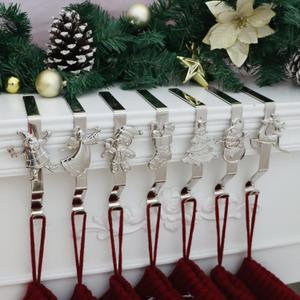 Christmas Stocking Holder for Mantle Set of 7, Reusable Christmas Stocking Hooks, No-Damage Xmas Hanger for Fireplace mantle Grip Stand Christmas Decoration Ornaments Hanging Sliver Shelf Floor (Silver)