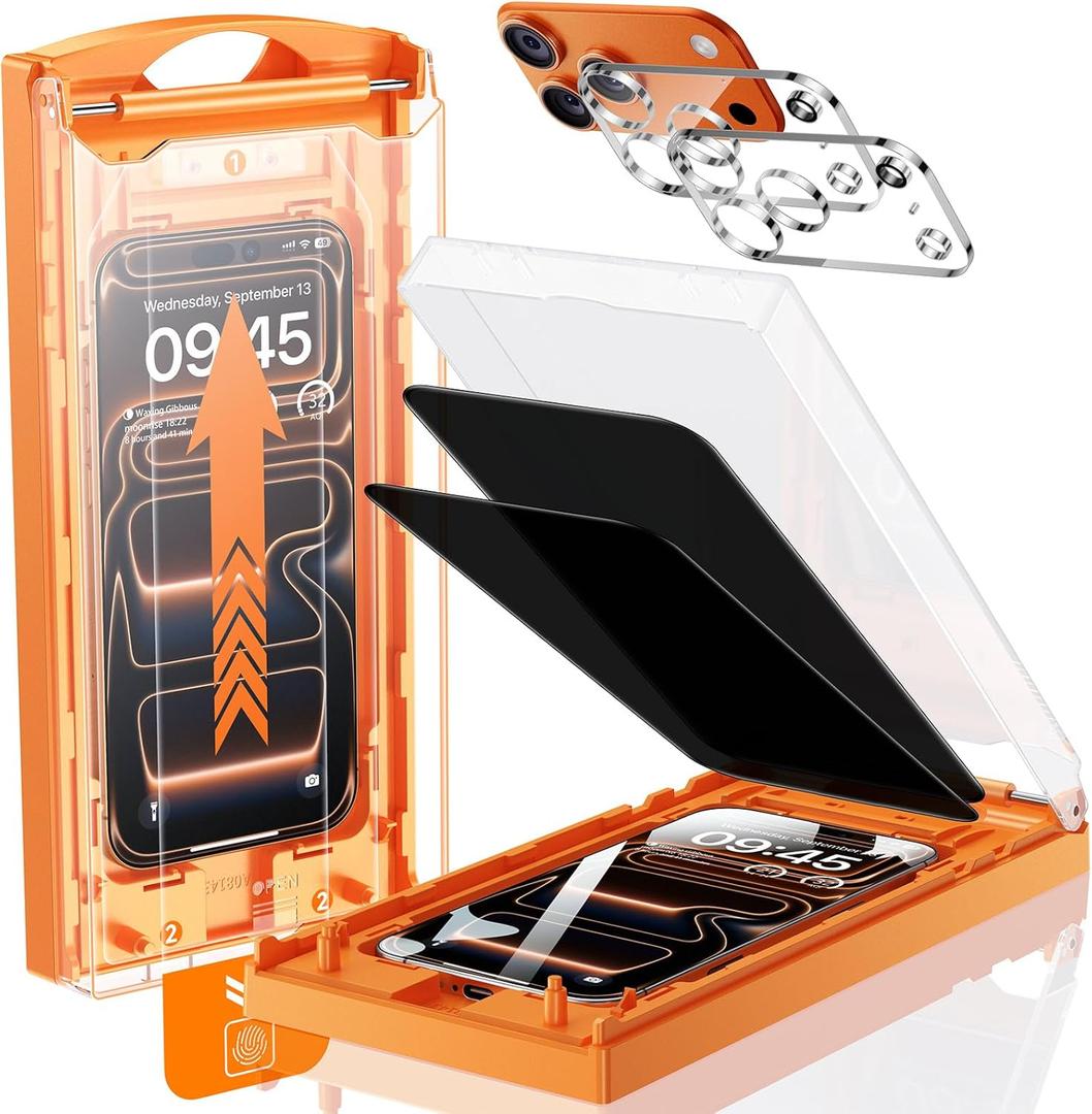 UNBREAK TOP 9H+ Glass 2+2 Packs for iPhone 17 Pro Privacy Screen Protector with Camera Lens Protector [Zero Bubble][10X Military Protection] 17 Pro Tempered Glass Full Edge Coverage, Case-Friendly