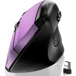 memzuoix Ergonomic Mouse Wireless,2.4G Optical Cordless Mice with 800/1200/1600 DPI,Vertical Computer Wireless Mouse for Laptop, Mac,PC,Desktop (for Right Hand, Large),Purple Mouse