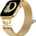 Stainless Steel Magnetic Loop Compatible with Apple Watch Band 42mm 44mm 45mm 46mm 49mm Women Metal Mesh D-shaped Clasp Strap for iWatch SE Series 10/9/8/7/6/5/4/3/2/1/Ultra(1/2) Gold