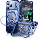 [CD Metal Ring & Invisible 360 Spin Stand] Magnetic Case for iPhone 17 Pro 6.3" [Electroplated Shockproof Bumper ][Compatible with Mag Safe]Cover with Stand for Women Men Slim Clear - Blue Titanium
