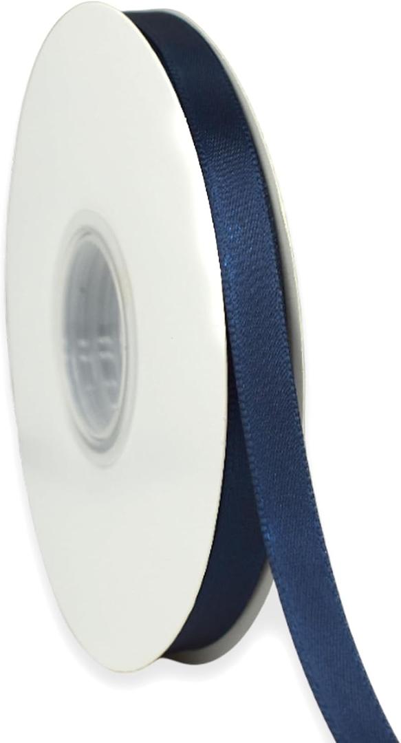 Navy Blue Ribbon 3/8 Inch x 50 Yards Satin Ribbon Continuous, Single Face, for Crafts, Gift Wrapping, Floral Bouquet, Weddings, and Decorations, with Spool