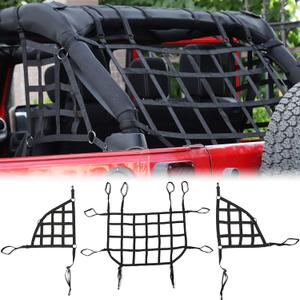 RT-TCZ Cargo Net, 3 Set Mesh Cargo Roof Net for Jeep Wrangler JK JKU 2007-2018 4 Door (Black)