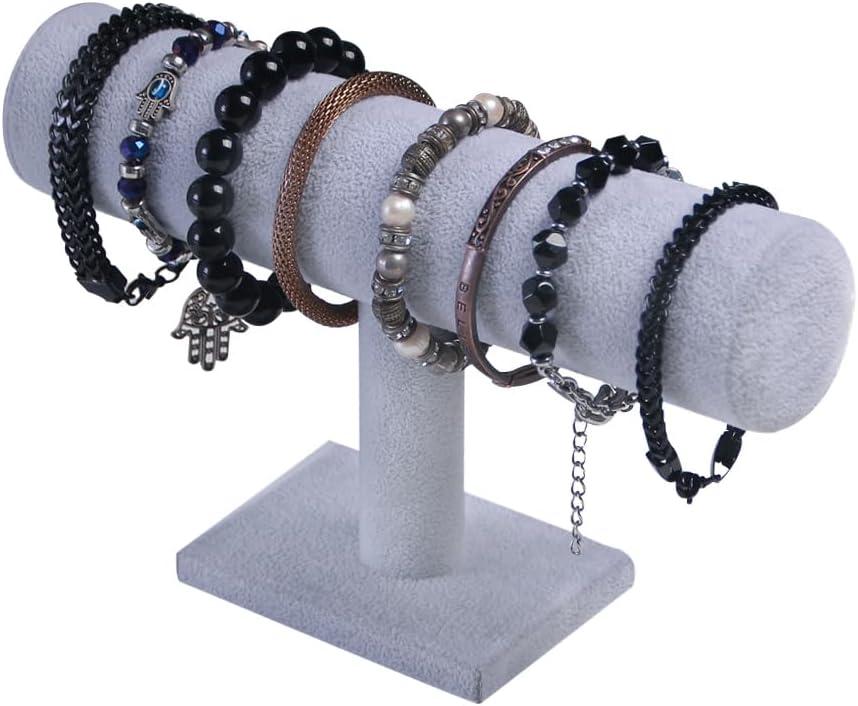 T-Bar Bracelet Holder, Bracelet Display Stand For Selling, Hair Tied Jewelry Organizer Watch Rack For Show (Gray Velvet)