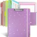 Clipboard Folio with Storage Clipboards Padfolio Notebook for Letter Size (11" x 8.5"), Clipboards with 10 Pockets and 5 Folders Nursing Teacher School Essentials (Purple)