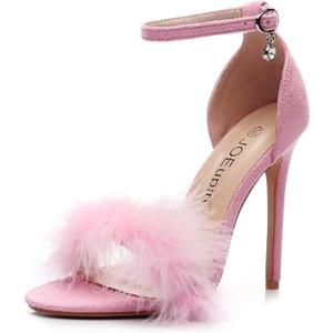Women's Fluffy Marabou Feather High Heels Strappy Heeled Sandals with Fur, Size 43