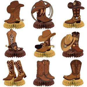 9 Pcs Western Party Decorations Western Cowboy Boot Centerpieces for Tables Cowboy Table Decorations Western Table Decor Supplies