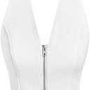 Floerns Women's Y2k Sleeveless Halter Tops Zipper Up V Neck Crop Denim Top (White)