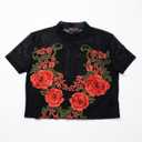 Women's Sheer Mesh Crop Top Lace Short Sleeve Crew Neck See Through Tshirts Summer Outfits, L