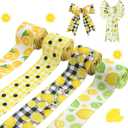 CCINEE 4 Rolls Wired Edge Ribbons with Lemon,2.5 Inch26 Yards Yellow Satin with Lemon Polka Dot Stripe Plaid Check for Wreath Floral Arrangements Crafts Wrapping Supplies DIY Hair Bow