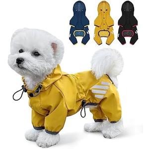 Dog Raincoat, Waterproof Dog Rain Jacket with Hood, Rain Coat with Leash Hole, Reflective Strap for Small Medium Dogs, Lightweight Puppy Clothes(Yellow,Small)