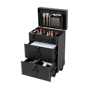 YUYANSHOP Rolling Makeup Case, Professional Makeup Trolley with 2 Large Drawers and Wheels Cosmetic Organizer Trolley for Studio or Travelling Nail Technician Artists Cosmetologist Stylist (Black)
