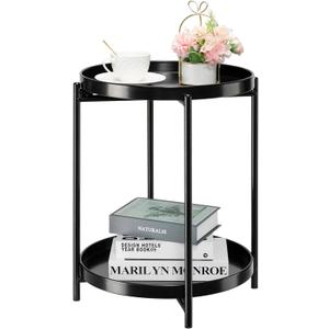danpinera 2-Tier Round Side Table, Metal End Table with Removable Tray, Small Outdoor Table Accent Table, Anti-Rust Black Nightstand for Bedroom Balcony Patio (Black)