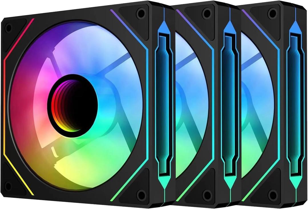 Jungle Leopard Prism4 Pro X3 120mm ARGB Case Fans,Infinity Mirror RGB Light Effect 5V 3PIN Motherboard Light Sync 800~1800RPM PWM PC Fan Suitable for Computer Case(Triple Pack Black)