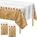 durony 2 Pack Hawaii Plastic Tablecloth Hawaiian Brown Grass Tablecloth Table Cover 54 x 108 Inches Waterproof Hawaii Flowers Tablecloth Table Cover for Hawaii Tropical Party Decorations