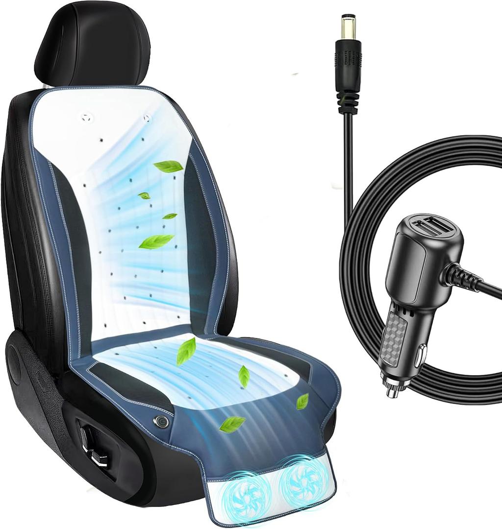 Cooling Car Seat Cover,12V AC Ventilated Front Seat Cushion with Auto Start Stop & Memory Function, Breathable Mesh Cooling Seat Pad for Driver Seat, Universal Fit for Cars SUV Truck,White,1 Pack