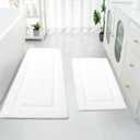 SHACOS White Bathroom Rugs Sets 2 Piece 32x20 + 47x20 inch, Non Slip Bath Mat Microfiber Washable Bathroom Rugs, Soft Fluffy Water Absorbent Bath Mat Set of 2