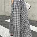 Womens Plaid Pants Black and White Checkered Skirt Pants Elastic Waist Wide Leg Flowy Palazzo with Pockets Casual Trousers (X-Large)