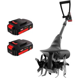 MZK 20V Cordless Tiller Cultivator with Steel Tines,8-inch Wide Battery Powered Garden Cultivator, 360RPM Electric Tiller for Lawn/Gardening/Soil Cultivation(2 * 2AH Battery&Charger Included),TC08D01