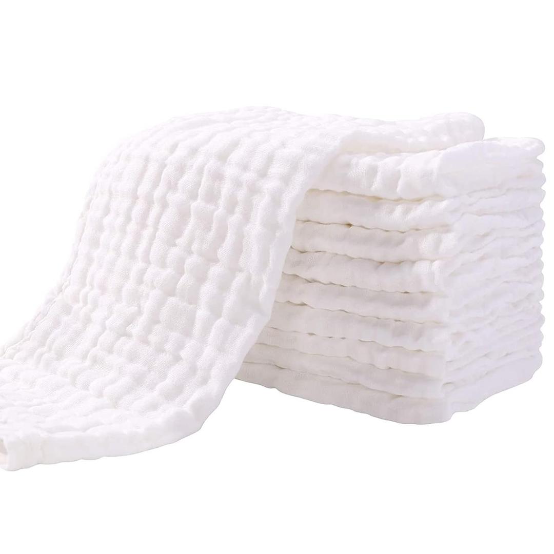 Yoofoss Muslin Burp Cloths for Baby 10 Pack 100% Organic Cotton Baby Washcloths for Boys Girls Large 20''X10'' Super Soft and Absorbent White