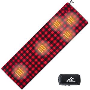 Heated Sleeping Bag pad, Heated Sleeping Bag Liner, 5 Heating Zones, Multi USB Power Supported, Operated by Battery Power Bank or Other USB Power Supply, Compact Bag Included. (Red Flannel)