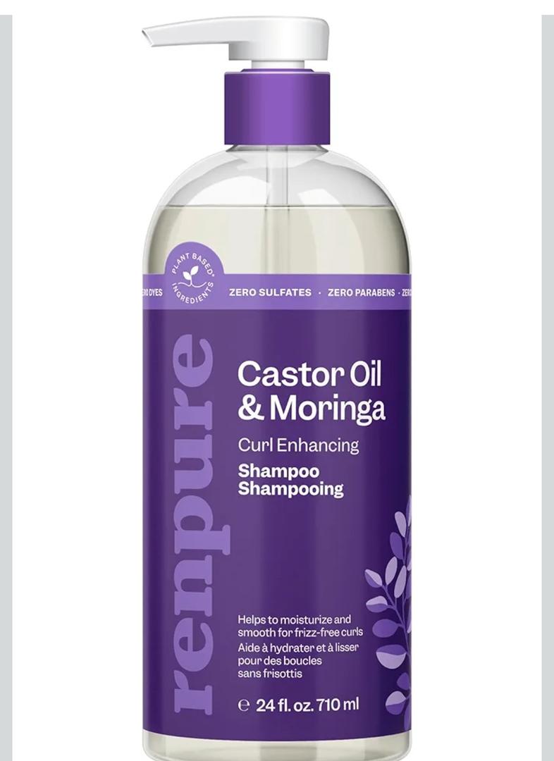 Renpure Moringa & Castor Shampoo, Plant-Based - Curl Enhancing - For Moisturized, Manageable & Smooth Curls - With Castor & Moringa Seed Oil - For Wavy To Curly Hair - 24 Fl Oz