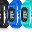 Silicone Fitness Tracker Watch 3 Pcs Walking Running Pedometer Calorie Burning and Step Counting Bracelet Steps Pedometer Watch for Walking Men Women Kids (Mint Green, Sky Blue, Black)
