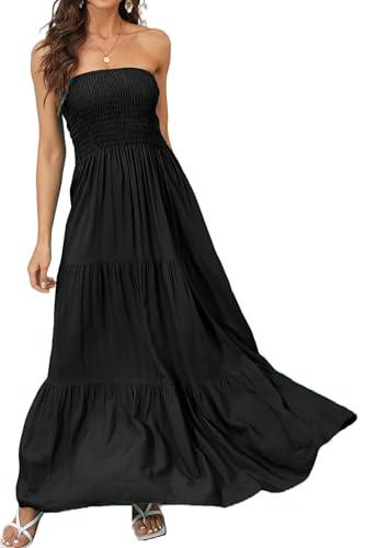 Daenery Women Strapless A Line Maxi Dress Tube Top Backless Casual Summer Dress Carbon Black.XL