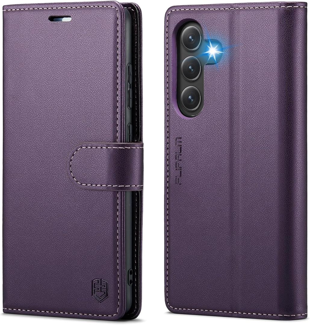 Wallet Case for Samsung Galaxy S24 Fe, RFID Blocking Credit Card Holder, PU Leather Folio Flip Kickstand Protective Shockproof Cover for S24 Fe (Purple, for S24 Fe - 6.4")
