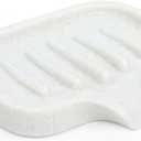 Self Draining Soap Dish for Shower and Bathroom Sink - Large Marble Resin Soap Holder with Drain, Non Slip Soap Tray for Bar Soap, Kitchen & Bathroom Counter (White)