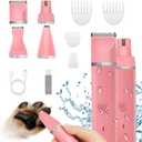 Dog Grooming Clippers Kit-Electric Rechargeable Cat Trimmer Tools-Cordless Quiet Pet Nail Paw Grinder-4 in 1 Multifunctional Low Noise Shaver-Razor for feet Face Ears Toenail EyePink