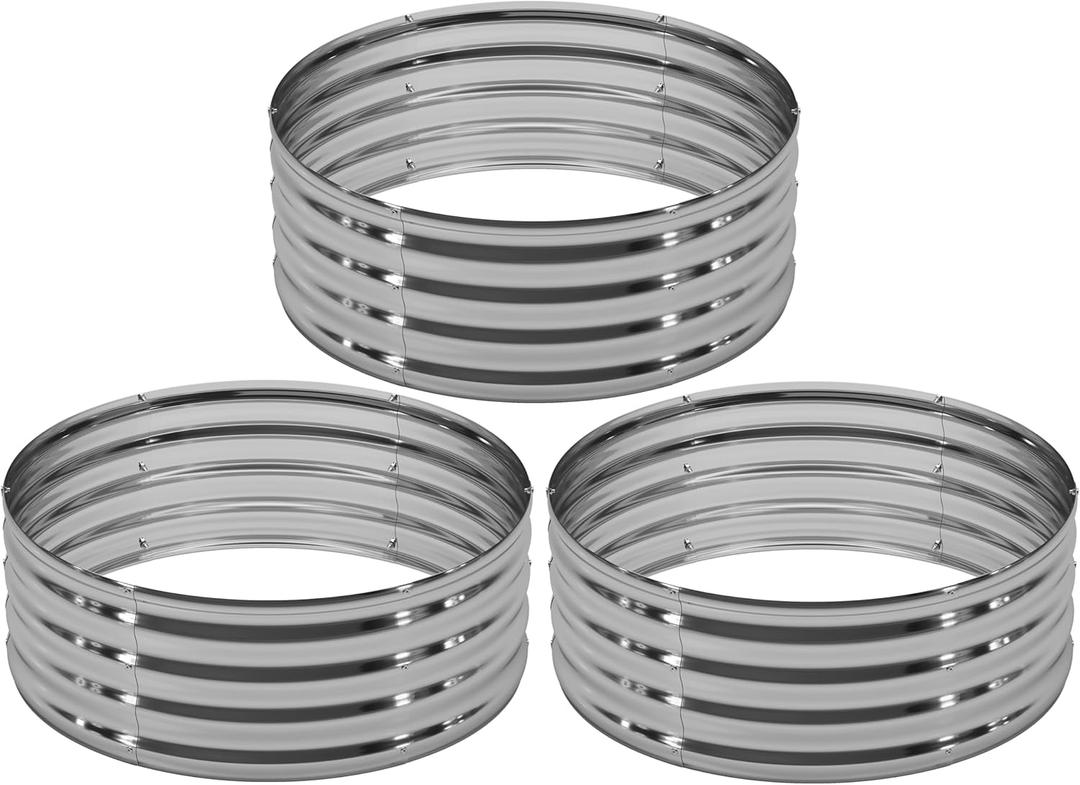 DIIYIV 3PCS 2x2x1FT Galvanized Raised Garden Bed Kit, Vegetable Boxes-Round Metal Flower Box, Large Planter Raised Beds Outdoor Garden for Planting, Fruit, Herb-Silver