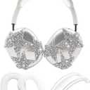 3 in 1 Bling Case Cover for AirPod Max, Clear TPU Glittering Rhinestones Stars Protective Ear Cups Covers Silicone Earpad Headband Covers Compatible for Apple AirPods Max Headphones (Star)